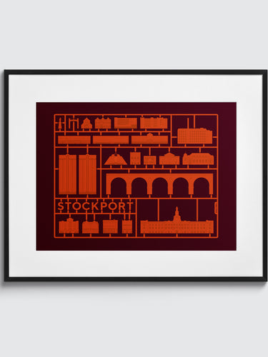 Model Town Stockport Print –30 mini illustrations from around Stockport in the style of classic model kits