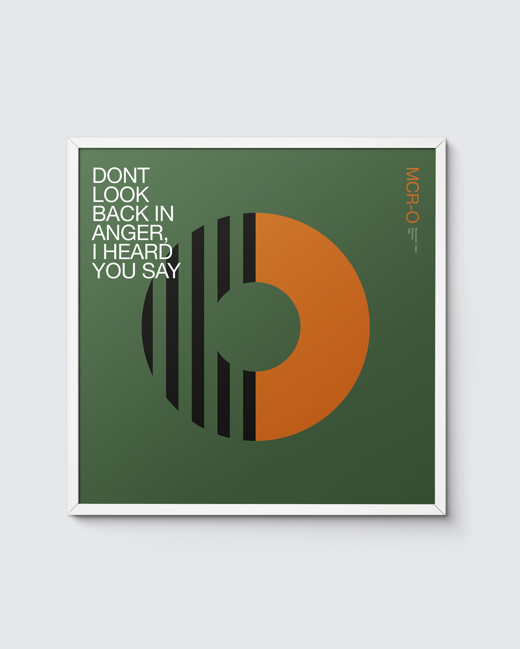 'O' is for Oasis. Typographic print featuring an abstract 'O' letter, lyric extract and details from the track.
