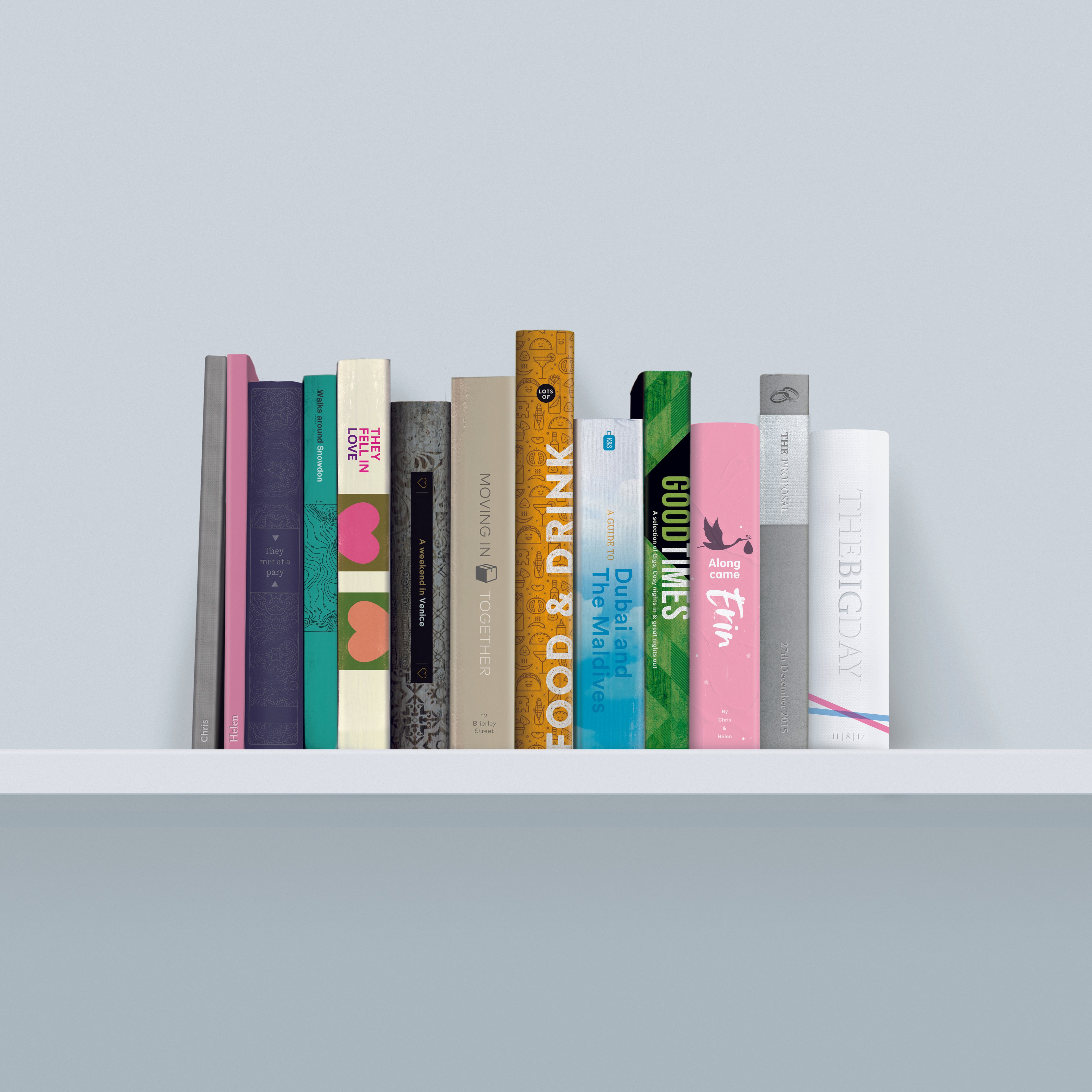 Love Story Print – A bookshelf that tells YOUR story of love... each book is a different stage of your journey.