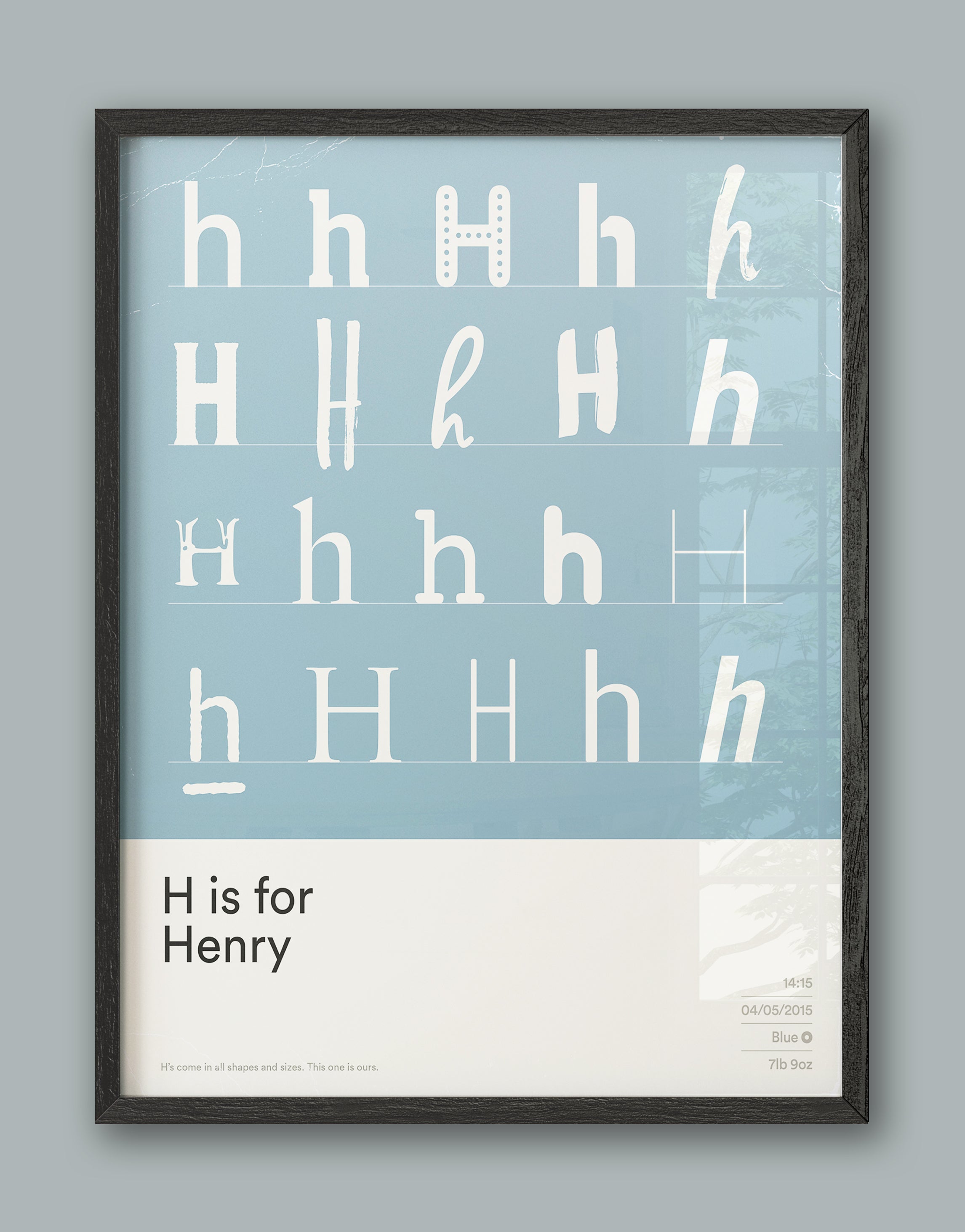 Typographic Family Print, featuring the initial letter of your Child, in the style of old textbooks. The 'Our Kid' range also has colour options.