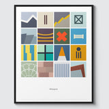 Abstract Glasgow Print. Features 16 bold, colourful abstract illustrations from famous Glasgow buildings.