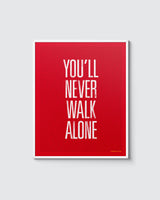 You'll never walk alone typographic print has a background with the names of every player to ever play for Liverpool in a bold classic design.