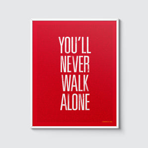 You'll never walk alone typographic print has a background with the names of every player to ever play for Liverpool in a bold classic design.