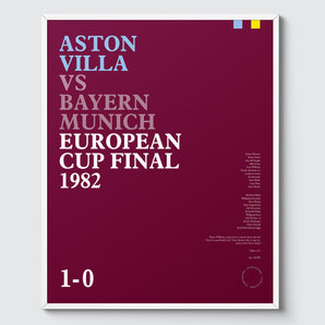 A print that celebrates your favourite football match. Typographic in style, contains your club colours, stats from the match and your name.
