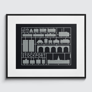Model Town Stockport - over 30 illustrations of famous Stockport landmarks, all in the style of classic model kits.